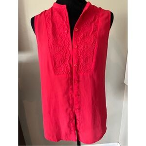 Maeve Anthropologie Sleeveless Blouse Size 2 Pink Eyelet Button Front Top